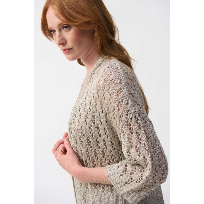 Pointelle-Strickjacke, champagne