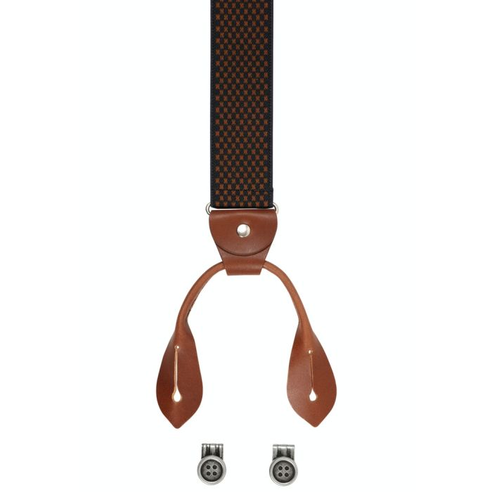 Hosenträger, Leder/Knöpfe, cognac/blue