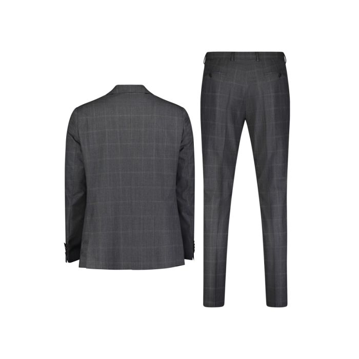 Anzug, medium grey/check bordeaux