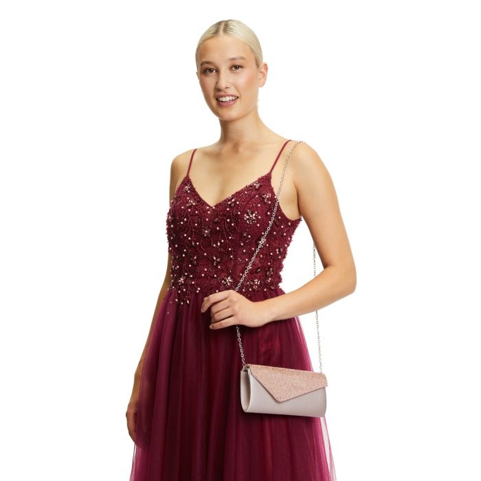 Tasche, Satin/Glitzer, beige
