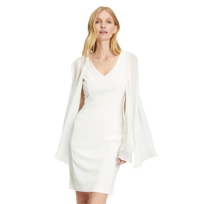 Etuikleid mit Chiffonärmel, ivory white
