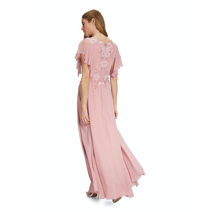 Abendkleid mit Volant am Arm, rose