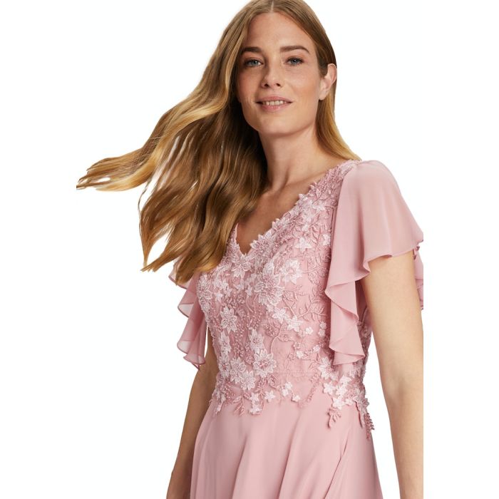 Abendkleid mit Volant am Arm, rose