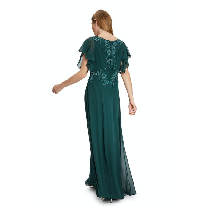 Abendkleid mit Volant am Arm, dark green