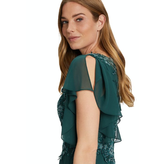 Abendkleid mit Volant am Arm, dark green