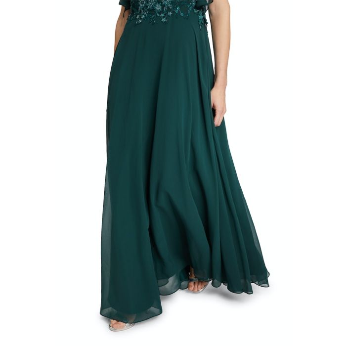 Abendkleid mit Volant am Arm, dark green
