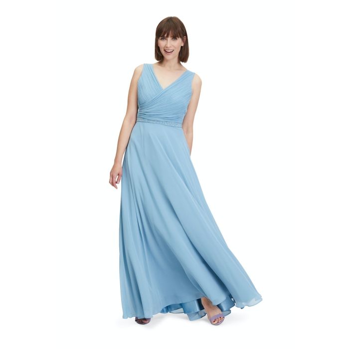 Abendkleid mit Perlengürtel, light sky