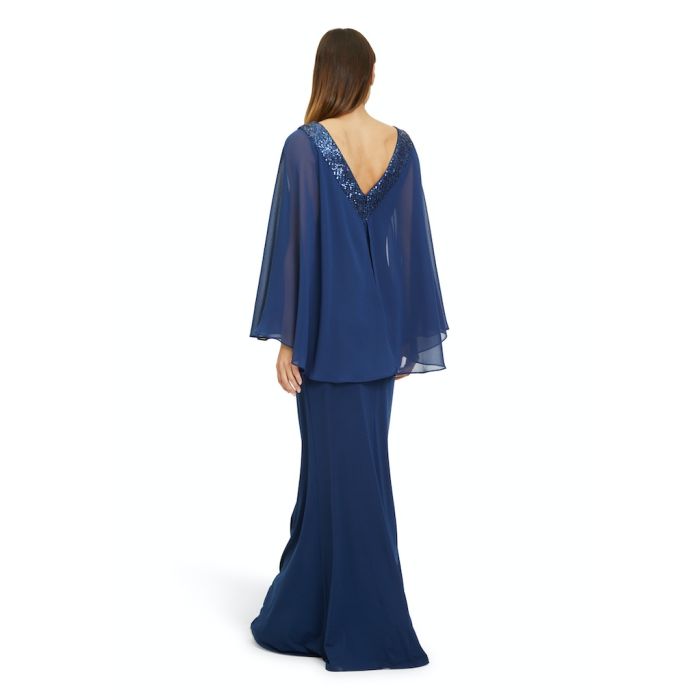 Jerseykleid mit Chiffonärmel, festival blue