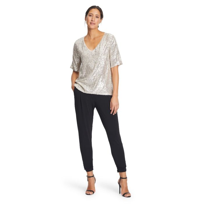 Paillettenshirt, beige/silver
