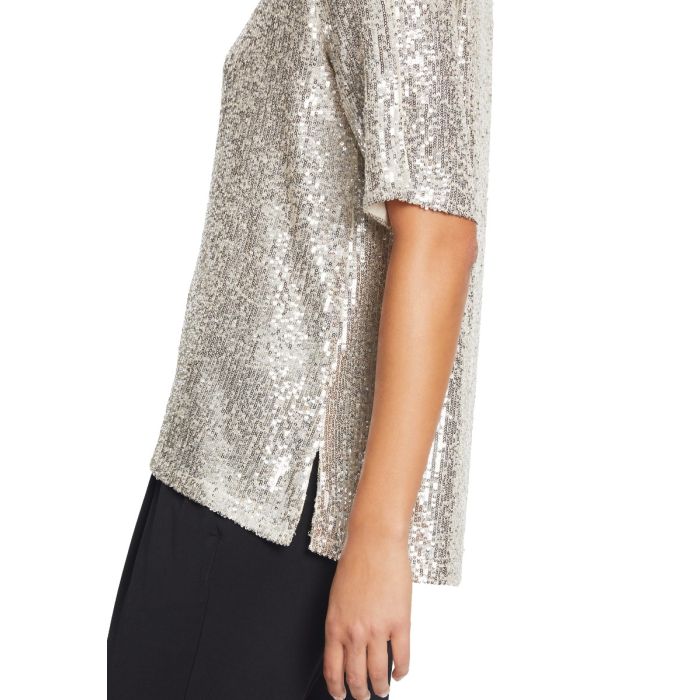 Paillettenshirt, beige/silver