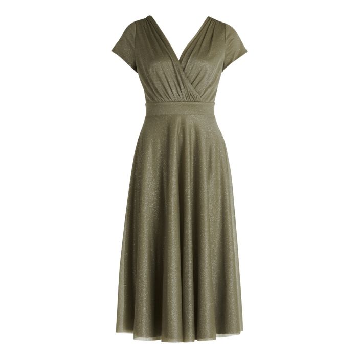 Maxikleid mit Glitzer, khaki/silver