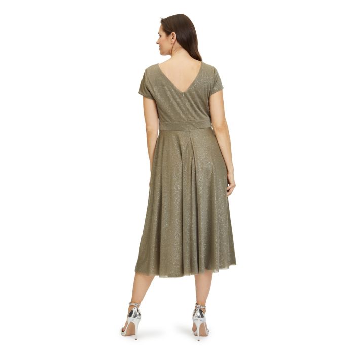 Maxikleid mit Glitzer, khaki/silver