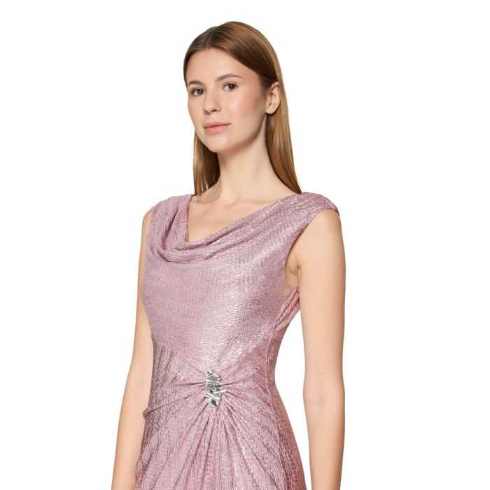 Abendkleid mit Wasserfallausschnitt, rose/silver