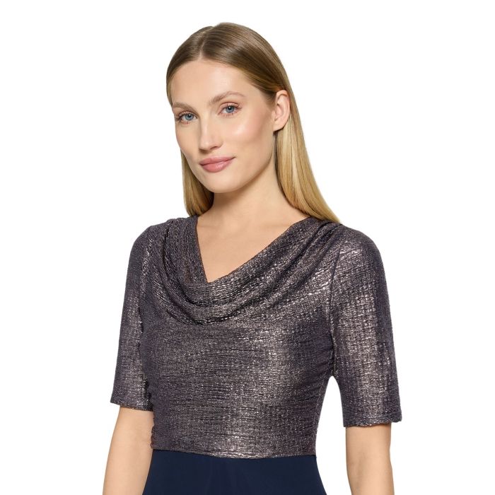 Abendkleid mit Wasserfallausschnitt, dark blue/silver