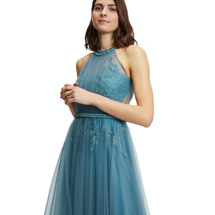 Abendkleid mit Tüllrock, smoky teal
