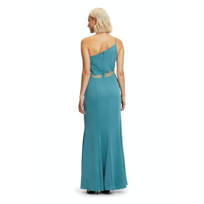 Abendkleid, one shoulder, smoky teal